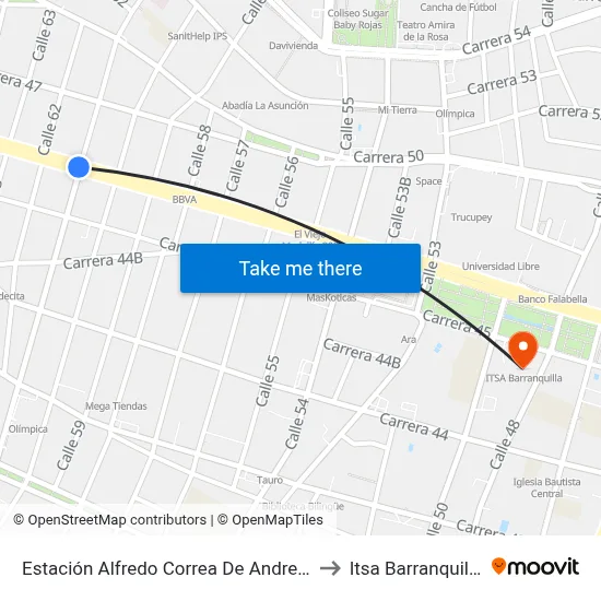 Estación Alfredo Correa De Andreís to Itsa Barranquilla map