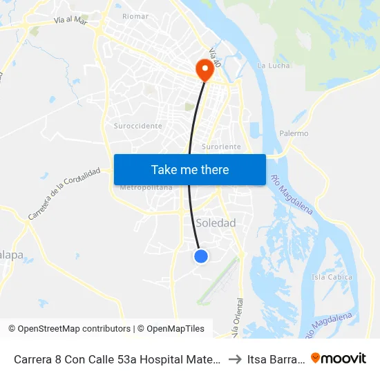 Carrera 8 Con Calle 53a Hospital Materno Infantil Lado Sur to Itsa Barranquilla map