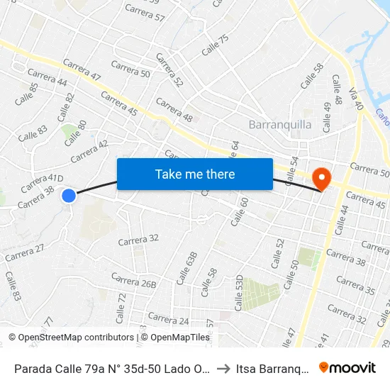 Parada Calle 79a N° 35d-50 Lado Oriental to Itsa Barranquilla map