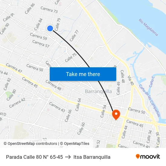 Parada Calle 80 N° 65-45 to Itsa Barranquilla map