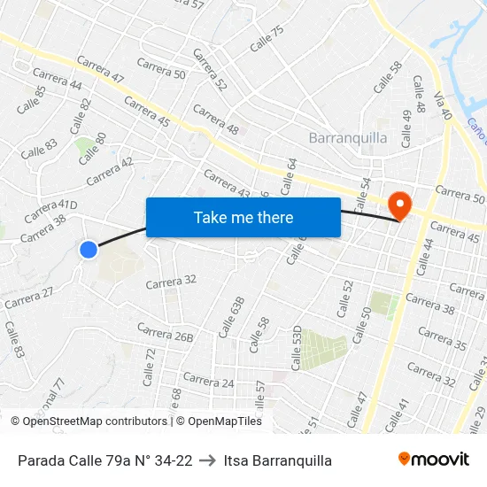 Parada Calle 79a N° 34-22 to Itsa Barranquilla map