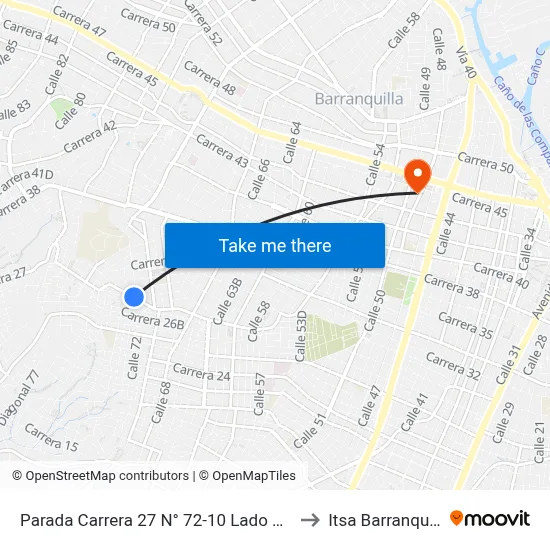 Parada Carrera 27 N° 72-10 Lado Norte to Itsa Barranquilla map