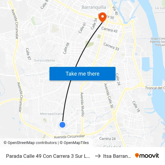 Parada Calle 49 Con Carrera 3 Sur Lado Oriental to Itsa Barranquilla map