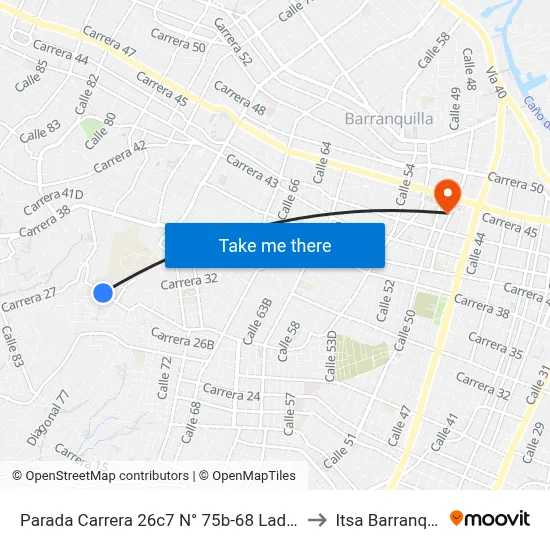 Parada Carrera 26c7 N° 75b-68 Lado Norte to Itsa Barranquilla map