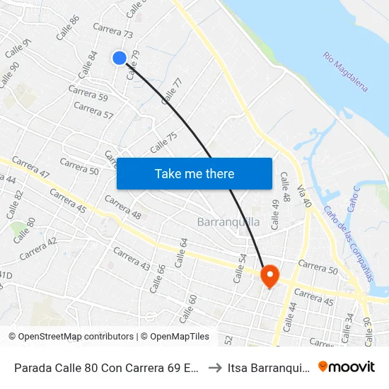 Parada Calle 80 Con Carrera 69 Esq. to Itsa Barranquilla map