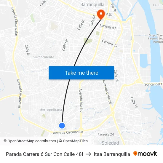 Parada Carrera 6 Sur Con Calle 48f to Itsa Barranquilla map