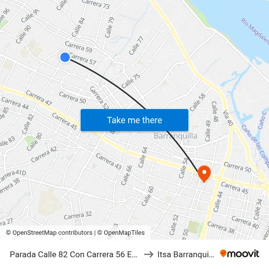 Parada Calle 82 Con Carrera 56 Esq. to Itsa Barranquilla map