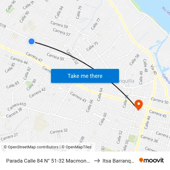 Parada Calle 84 N° 51-32 Macmondongo to Itsa Barranquilla map