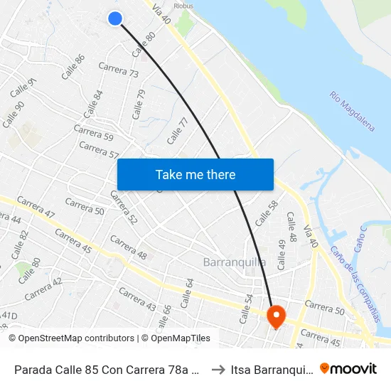 Parada Calle 85 Con Carrera 78a Esq. to Itsa Barranquilla map