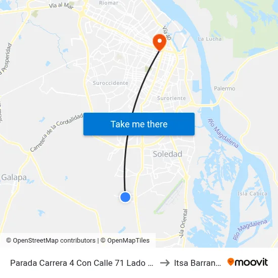Parada Carrera 4 Con Calle 71 Lado Sur Soledad to Itsa Barranquilla map