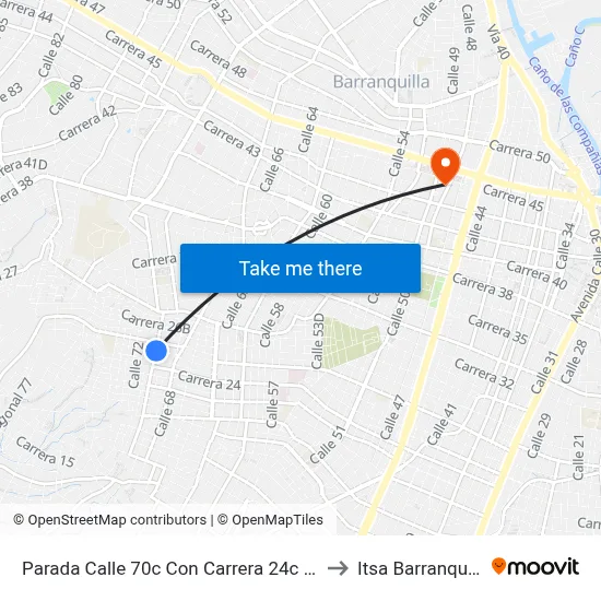 Parada Calle 70c Con Carrera 24c Esq. to Itsa Barranquilla map