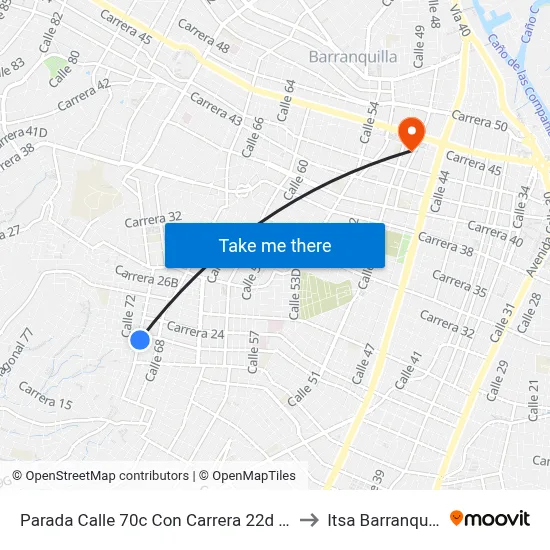 Parada Calle 70c Con Carrera 22d Esq. to Itsa Barranquilla map