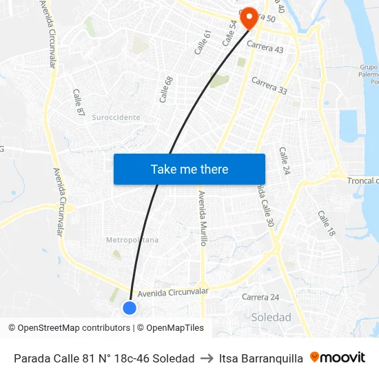Parada Calle 81 N° 18c-46 Soledad to Itsa Barranquilla map