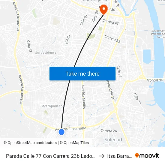 Parada Calle 77 Con Carrera 23b Lado Occidental Soledad to Itsa Barranquilla map