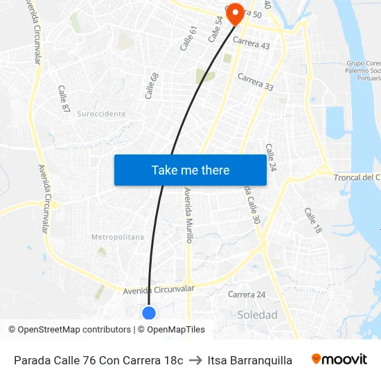 Parada Calle 76 Con Carrera 18c to Itsa Barranquilla map