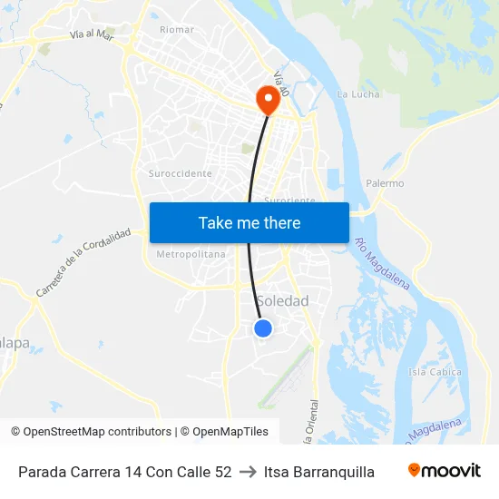 Parada Carrera 14 Con Calle 52 to Itsa Barranquilla map