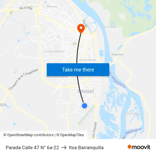 Parada Calle 47 N° 6a-22 to Itsa Barranquilla map