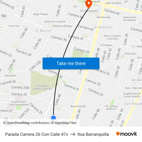 Parada Carrera 26 Con Calle 47c to Itsa Barranquilla map