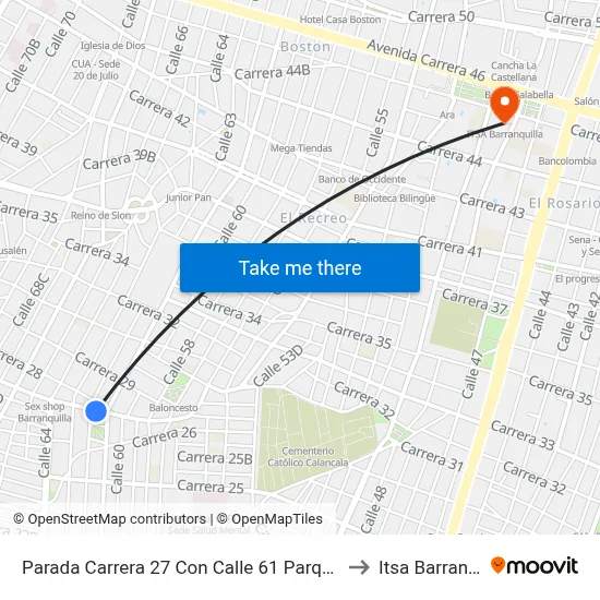 Parada Carrera 27 Con Calle 61 Parque Los Andes to Itsa Barranquilla map