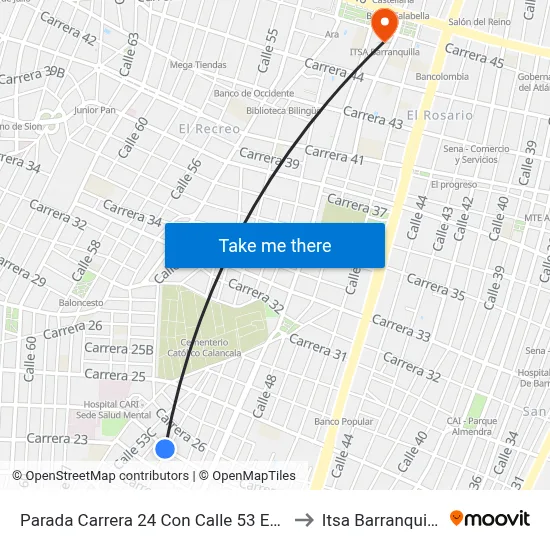 Parada Carrera 24 Con Calle 53 Esq. to Itsa Barranquilla map
