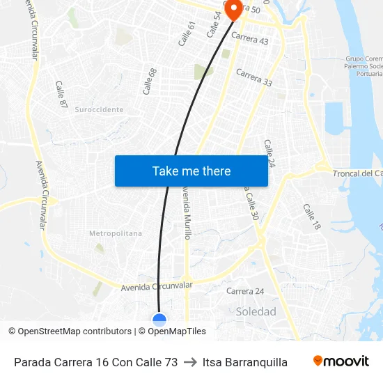 Parada Carrera 16 Con Calle 73 to Itsa Barranquilla map