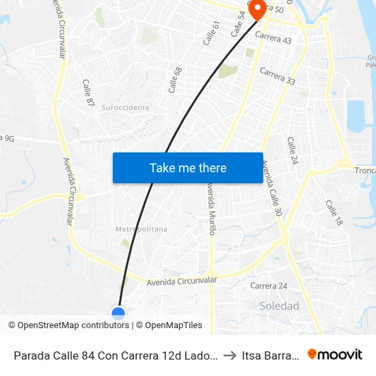 Parada Calle 84 Con Carrera 12d Lado Oriental Soledad to Itsa Barranquilla map