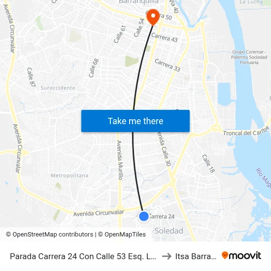 Parada Carrera 24 Con Calle 53 Esq. Lado Norte Soledad to Itsa Barranquilla map