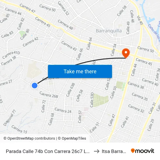 Parada Calle 74b Con Carrera 26c7 Lado Suroriental to Itsa Barranquilla map