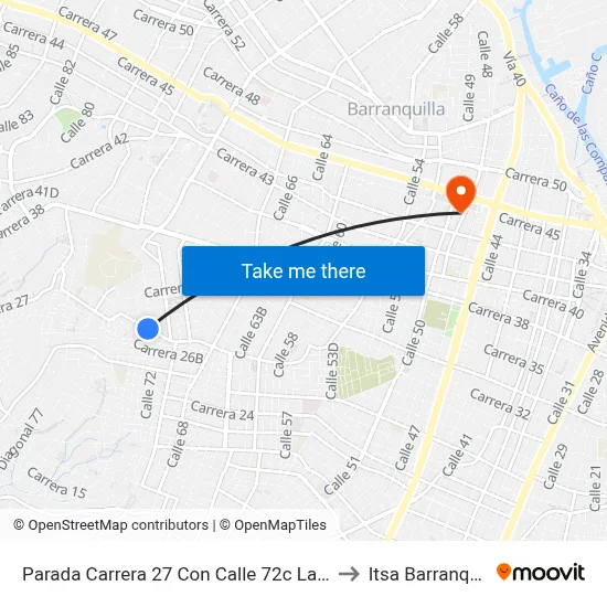 Parada Carrera 27 Con Calle 72c Lado Sur to Itsa Barranquilla map