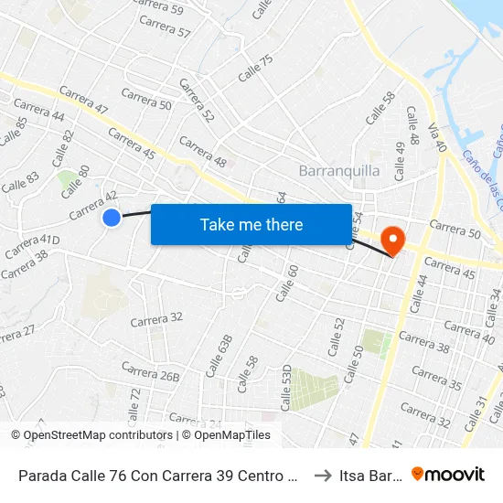 Parada Calle 76 Con Carrera 39 Centro Comercial Único Lado Occidental to Itsa Barranquilla map