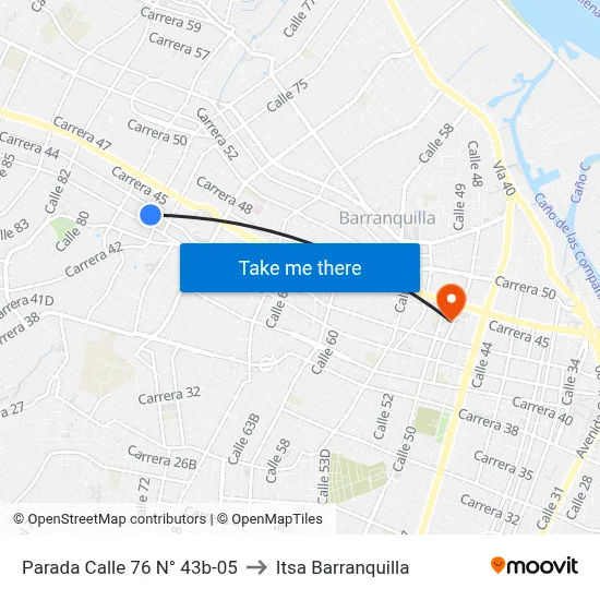 Parada Calle 76 N° 43b-05 to Itsa Barranquilla map