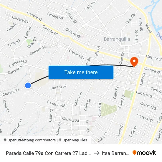 Parada Calle 79a Con Carrera 27 Lado Occidental to Itsa Barranquilla map