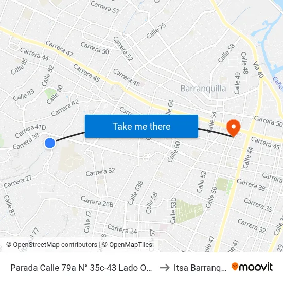 Parada Calle 79a N° 35c-43 Lado Occidental to Itsa Barranquilla map