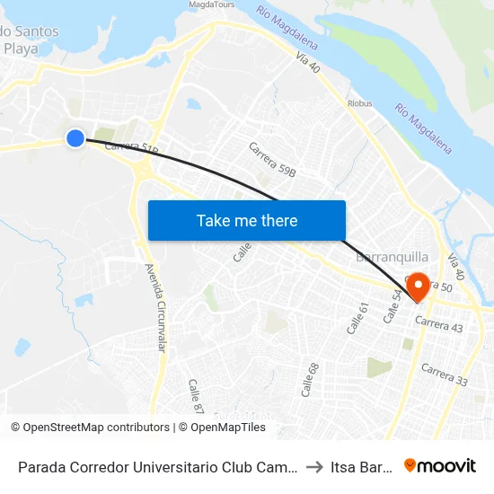 Parada Corredor Universitario Club Campestre Del Caribe Lado Norte to Itsa Barranquilla map