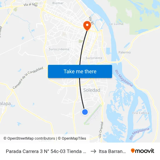 Parada Carrera 3 N° 54c-03 Tienda El Milagro to Itsa Barranquilla map