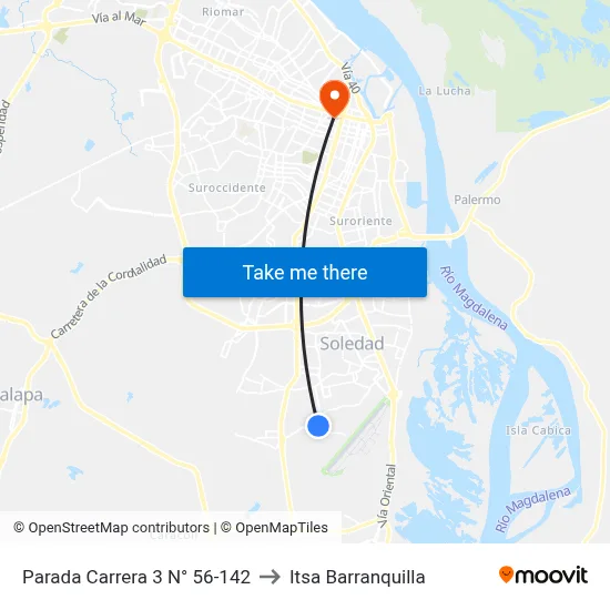 Parada Carrera 3 N° 56-142 to Itsa Barranquilla map
