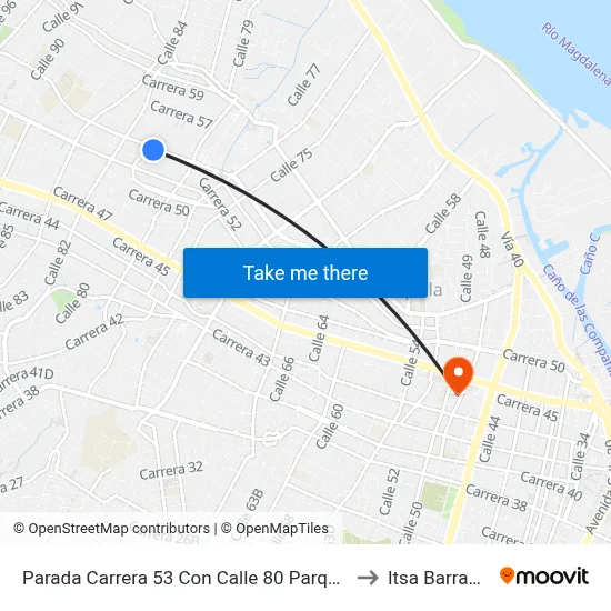 Parada Carrera 53 Con Calle 80 Parque Washington to Itsa Barranquilla map