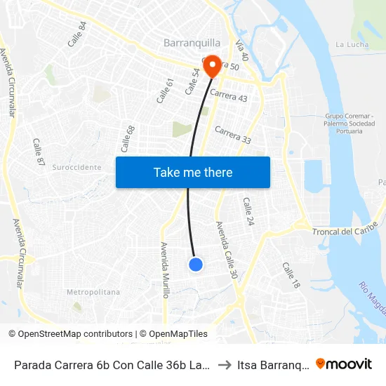Parada Carrera 6b Con Calle 36b Lado Norte to Itsa Barranquilla map