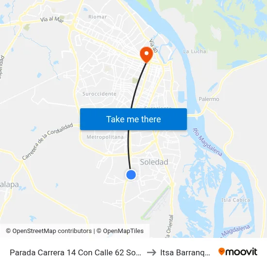 Parada Carrera 14 Con Calle 62 Soledad to Itsa Barranquilla map