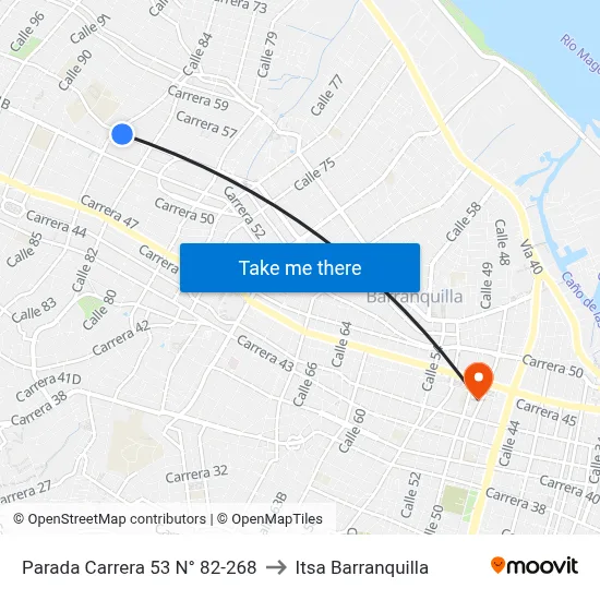 Parada Carrera 53 N° 82-268 to Itsa Barranquilla map