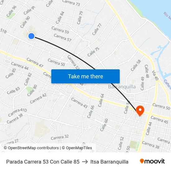 Parada Carrera 53 Con Calle 85 to Itsa Barranquilla map
