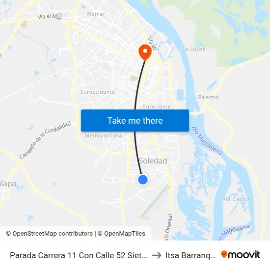 Parada Carrera 11 Con Calle 52 Siete Bocas to Itsa Barranquilla map