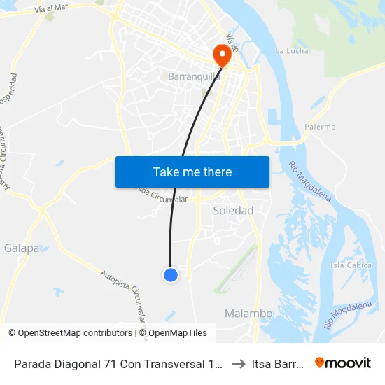 Parada Diagonal 71 Con Transversal 1b Sur Lado Occidental to Itsa Barranquilla map