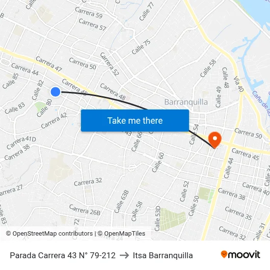Parada Carrera 43 N° 79-212 to Itsa Barranquilla map