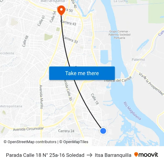 Parada Calle 18 N° 25a-16 Soledad to Itsa Barranquilla map