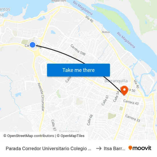 Parada Corredor Universitario Colegio Karl C. Parrish Lado Norte to Itsa Barranquilla map
