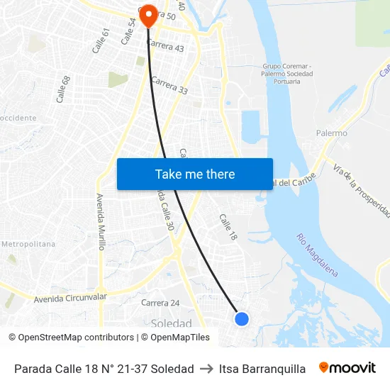 Parada Calle 18 N° 21-37 Soledad to Itsa Barranquilla map