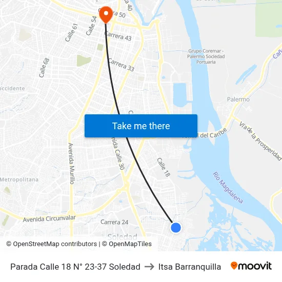 Parada Calle 18 N° 23-37 Soledad to Itsa Barranquilla map
