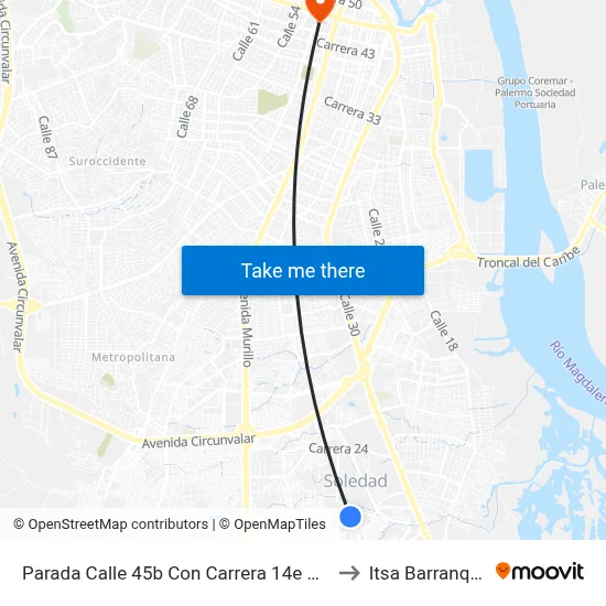Parada Calle 45b Con Carrera 14e Soledad to Itsa Barranquilla map