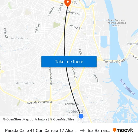 Parada Calle 41 Con Carrera 17 Alcaldia Soledad to Itsa Barranquilla map